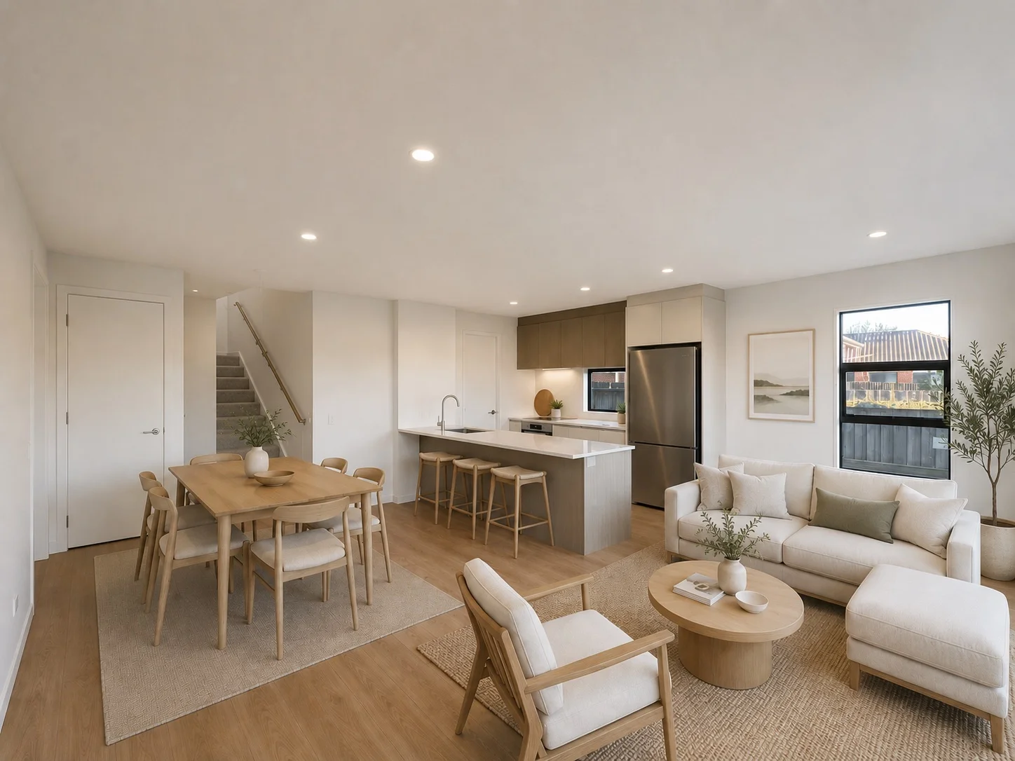 Completed open-plan kitchen, dining and living area at 41 Newmark Street